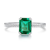 MSBLUE® Size 7 2ct Lab Grown Emerald Engagement Ring, Rhodium Plated