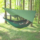 REORANGE Double Camping Hammock with Mosquito Net and Rain Fly – Lightweight 3-in-1 Tent Setup for Outdoor Hiking, Travel, Patio & Backpacking – Portable Hammock for Adults with Tree Straps & Bug Net