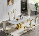 HomVent 68''Gold Faux Marble Dining Table Set with 6 Leather Chair
