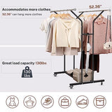 VICERII Clothing Rack, Heavy Duty Clothes Racks with Wheels and Bottom Shelf, 52.36’’ Metal Double Clothing Racks with Wheels, Black