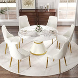 Montary 7 Piece Modern Dining Table Chairs Set of 6, Round 53" D Faux Marble Kitchen Table