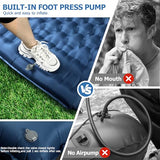 Toncoke 5.1" Thick Double Sleeping Pad with Foot Pump & Pillow, 77.5x53.9 2-Person Air Mattress for Camping, Ultralight & Compact for Backpacking, Hiking, Car Travel Navy Blue