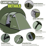 Chihee Camping Tents Tunnel Tent 4 Person Family Tents with 2 Doors Extra Large Weatherproof Shelter 4 Seasons Tents with Screened Porch Room Awning Include Rainfly Carry Bag Travelling Outdoor Hiking