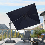 PURPLE LEAF 8' X 8' Tilting Patio Umbrella with Base Outdoor Cantilever Swivel Square Umbrella with Tilt Aluminum Offset Umbrella, Navy