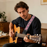 AODSK Guitar Strap Vintage Woven Adjustable,Crafted with Premium Cowhide Leather Ends & 2 Strap Locks, For Bass, Electric & Acoustic Guitars (Pink Paisley)