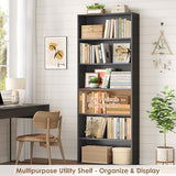 FOTOSOK 6-Tier Open Bookcase and Bookshelf, Freestanding Display Storage Shelves