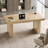 63" Executive Desk, Modern Executive Office Desk with Thickened Desktop and Heavy-Duty Legs, Natural