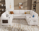 Modular Sectional Sleeper Sofa with Pull Out Bed, 8 Seat Plush Corduroy U Shaped Couch with Storage