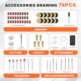 JANGKLIFE Mini Cordless Rotary Tool, 5-Speed 3.7V Rechargeable Rotary Tool Kit with 76-Piece Accessory Set, DIY Hand Tool for Sanding, Polishing, Drilling, Engraving, and 3D Printing