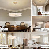 BESTWEST Modern LED Crystal Chandelier for Dining Room, 23.6" Round K9 Crystal Gold Chandelier, 3 Color Dimmable Light Fixture with Remote, Adjustable Height for Living Room Bedroom Entryway