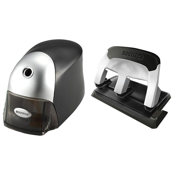 Electric Pencil Sharpener with Auto Stop & Bostitch 3 Hole Punch, 40-Sheet Capacity, Squeeze Technology Bostitch