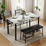 IRONCK Dining Table Set for 4, Kitchen Table with Upholstered Bench and 2 Chairs