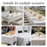 WIGENIUS 2 Pack Faux Linen White Tablecloth Rectangle 60 x 102 Inches Waterproof Table Cloths Fit 6 FT Tables - Polyester White Table Cloth for Wedding, Banquet & Party Events | Hemmed Edges