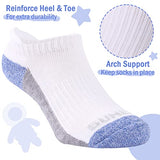 Sunew Boys & Girls Athletic Low Cut Ankle Socks - Cushioned Comfort Running Sport Socks, 6-Pair White & Blue, 5-8 Years