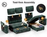 Vipbear 86" Modular Sectional Sleeper Sofa with Pull Out Bed, 3 Seat Plush Corduroy L Shaped Couch with Storage Chaise