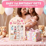 DegoCyhton My First Year Photo Frame, Wooden 12 month picture frame for baby first year, Easy Photo Insert, Smooth Safe Edge, With Hang Hooks, For 0-12 Month Newborn, Baby Birthday Keepsake Gift