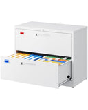 PEUKC 2 Drawer File Cabinet, Lateral Filing Cabinets for Home Office, Office Storage Drawers with Lock, Hanging Files Legal/Letter A4 Size (Assemble Required,White)