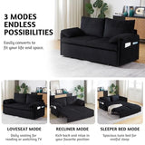 Cozelegti 65" 3-in-1 Convertible Sofa Bed, Pull Out Couch Loveseat Sleeper with Removable Back Pillows, Side Pockets & 2 Pillows for Small Spaces, Living Room, Bedroom – Corduroy, Black