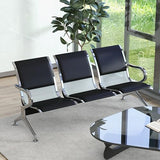 3-Seat Waiting Room Bench - PU Leather Waiting Room Chairs with Arms & Non-Slip Foot Mats