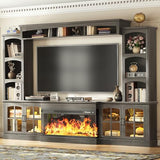 98" Farmhouse TV Stand with 36" Electric Fireplace, Large Entertainment Center