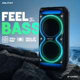 Dolphin SP-5200RBT Dual 12” Rechargeable Party Speaker with LED Lights, WaveSync (TWS), 100W RMS, Bluetooth, USB, FM, AUX, 6-Band EQ, Mic in, 2 Wireless Mics, Mic Priority, Trolley Design