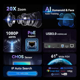 Tenveo HDMI/USB3.0/LAN(PoE) PTZ Camera AI Humanoid & Face Auto-Tracking