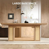78.7" Farmhouse Dining Table for 6-8 People, Extra Thick Wood Top with 2 Hidden Adjustable Storage Drawers, Rustic White