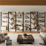 INNOD 70x70 Triple 5 Tier Book Shelf, Large Wooden Bookcase with 17 Open Display Shelf, Rustic Brown