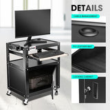 Steel AV Cart with Extra Storage, 24" X 18" X 20.7"-30" Height Adjustable 2-Layer Utility Rolling Projector Cart w/Wheels