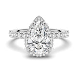 MSBLUE® 2ct Size 5 Pear Cut Moissanite Halo Engagement Ring, Rhodium Plated