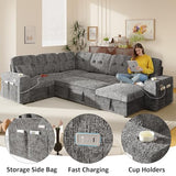 Modular Sectional Sleeper Sofa with Pull Out Bed, 108 Inch U Shaped 7 Seat Couches for Living Room