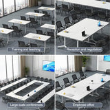 Modern Mobile Training Table with Wheels, White Foldable Seminar Meeting Tables for Office