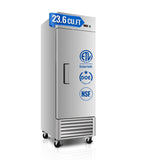 27" W Commercial Refrigerator, 23.6Cu.ft Reach-In Single Door Stainless Steel commercial fridge, 3 Shelves, Fan Cooling, Auto Defrost