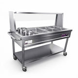 Stainless Steel Commercial Food Warmer, 5 Pans + 2 Pots Server with Lockable Wheels & Undershelf, 30°C-110°C Adjustable Temp Steam Table for Buffet Catering, Party, Restaurant & Hotel