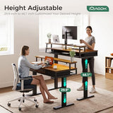 55 Inch Height Adjustable Gaming Desk with Power Outlets & LED Lights