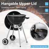 GREEN PARTY 18 inch Kettle Charcoal BBQ Grill with Wheels, Portable Charcoal Grill with Porcelain-Enameled Lid & Ash Catcher, Black