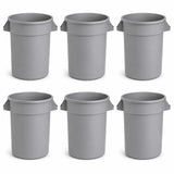 Getzi 6 Pack 20 Gallon Gray Round Commercial Trash Can, Heavy-Duty Plastic Waste Bin