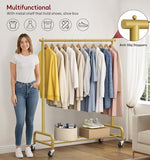 SLEEPING LAMB Heavy Duty Clothes Racks for Hanging Clothing Rack, 43" Wide Rolling Garment Rack Metal Wardrobe Rack with Wheels (Gold)