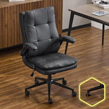 VINGLI Comfy Black Leather Office Desk Chair, Ergonomic High-Back Support Computer Gaming Chair with/No Wheels, Dual-Base
