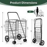 Foldable Grocery Cart on Wheels with Double Basket, Heavy Duty Utility Cart
