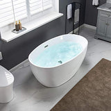 WOODBRIDGE 55" Acrylic Freestanding Bathtub Contemporary Soaking White Tub with Brushed Nickel Overflow and Drain,BTA1418 -B/N-Drain &O