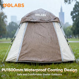 Golabs 3 Person Camping Tent w/ 9.5x8.5 ft Canopy, 3-Minute Setup by Pre-Attached Pole, PU1500mm Waterproof, 4 Side Mesh Tent Top & Door & Ventilation, Portable Family Tent w/Carry Bag & Pocket & Hook