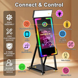 Magic Mirror Photo Booth with Printer,45-22" Touch Screen Mirror Photo Booth Machine with Flight Case