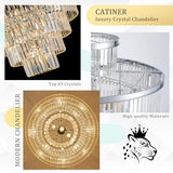 CATINER 36" Large Crystal Chandelier,23-Light Modern Chrome Light Fixture