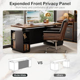 71" Standing Executive Desk with Privacy Panel, Large One-Piece Electric Height Adjustable Stand Up Desk, Black Walnut