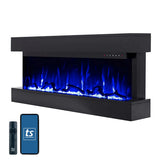 Touchstone Chesmont Smart Electric Fireplace- Wall Hanging Fireplace with 50" Wide Black Floating Mantle- Alexa/WiFi Enabled-10 Color-1,500W Heater- Crystals & Driftwood-Model 80034
