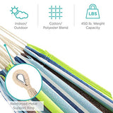 Best Choice Products Double Hammock with Steel Stand, Indoor Outdoor Brazilian-Style Cotton Bed w/Carrying Bag, 2-Person Capacity - Blue/Green Stripes