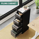 4 Drawer Metal File Cabinet with Lock, Wide Office Steel Filing Cabinet, Mobile Storage Organizer for Letter Legal Files
