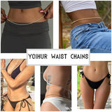 YOIHUR 14K Gold Filled Waist Chain, Bohemian Y2K Layered Belly Chain, Body Chain, Hypoallergenic Bikini Beach Jewelry, Ideal Gift for Women(3 Lucky Bead +Simulated Diamond Waist Chain)