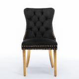 MOOLSUN Velvet Dining Chairs Set of 6, High Back Side Chairs, Modern Padded High-End Tufted Upholstered Chairs with Button-Tufted Back & Rear Pull Tabs, Gold Plated Leg E-Black(Gold Plated Leg)